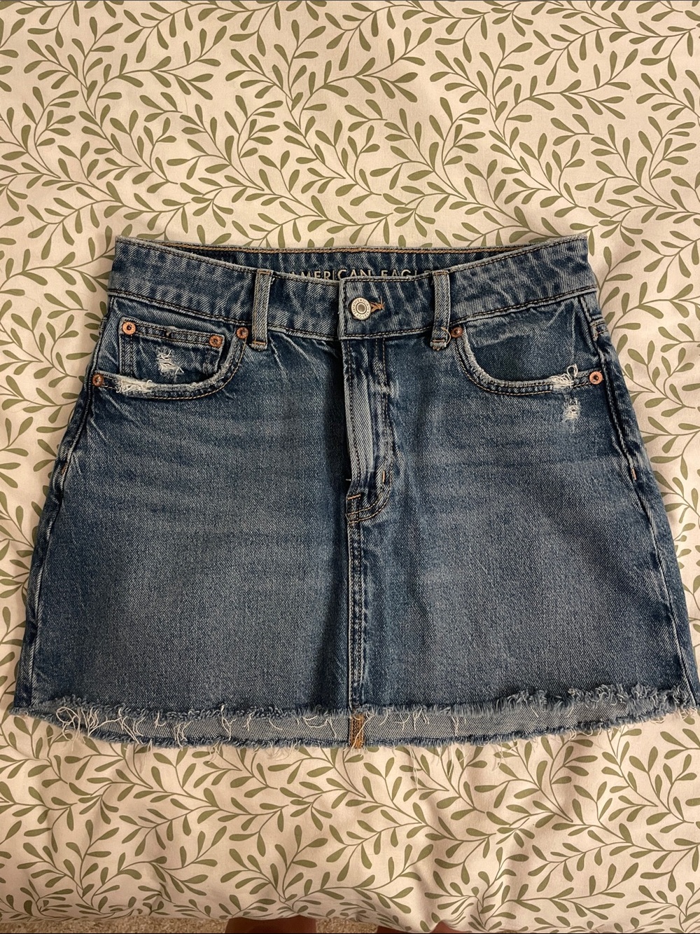 American Eagle Outfitters Medium Blue Distressed Denim Mini Skirt